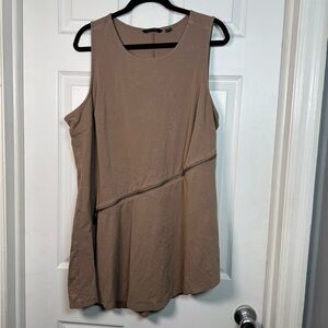 H by Halston Tan Mini Dress / Long Shirt With Asymmetrical Hem and Zipper